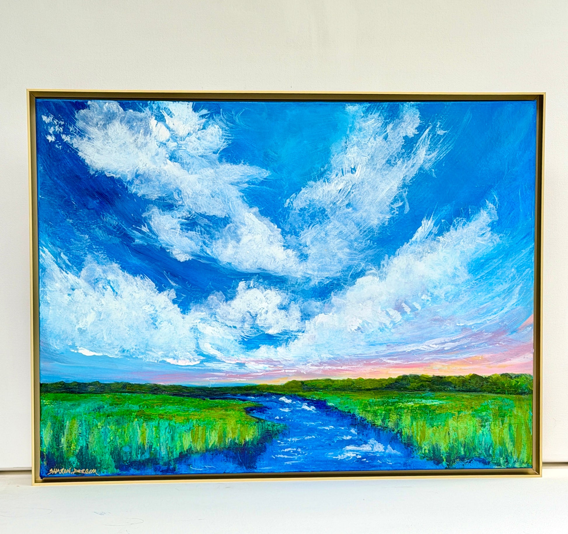 Storm Over the Stone original Lowcountry landscape painting by Sharon Durgom in a contemporary gold floater frame.