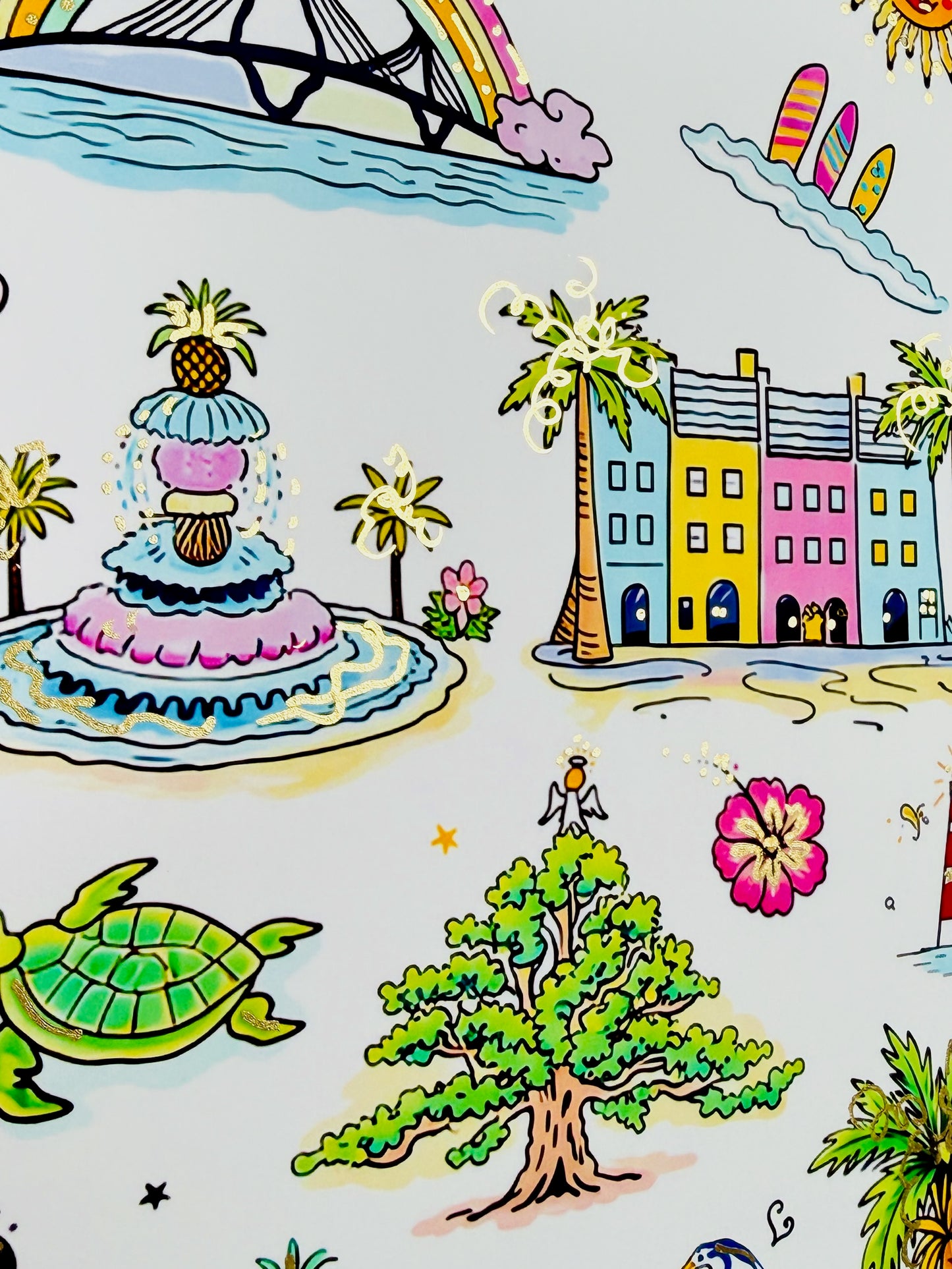 Charleston Charm Artist Embellished Print held in hand showing full matted presentation with white mat border