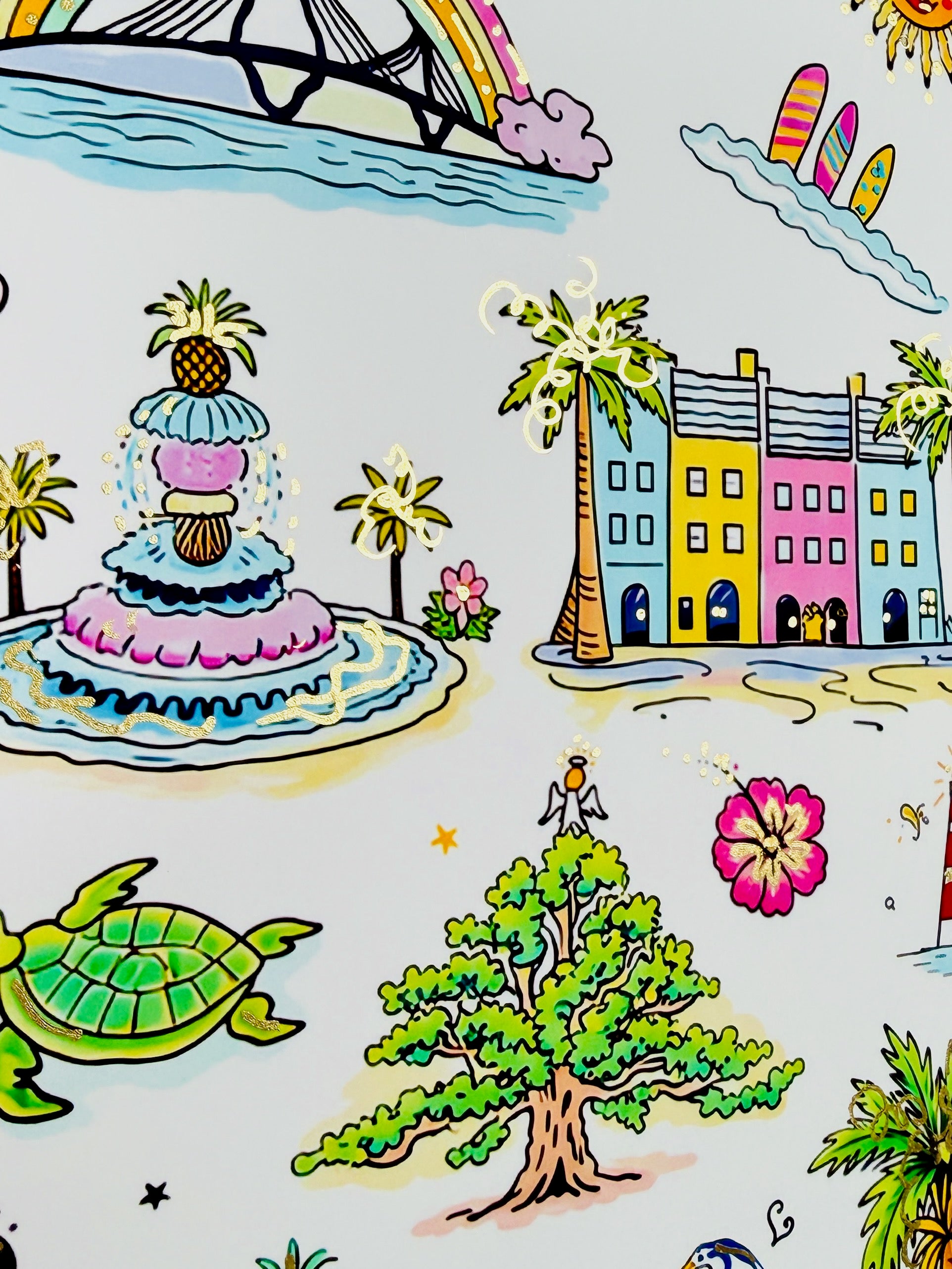 Charleston Charm Artist Embellished Print held in hand showing full matted presentation with white mat border