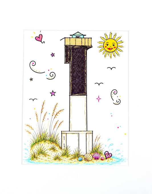 Sullivan's Island Lighthouse artist embellished print with metallic gold accents.