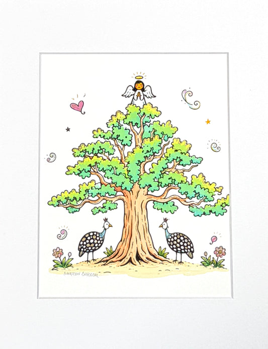 Angel Oak artist embellished print with shimmering metallic gold accents.